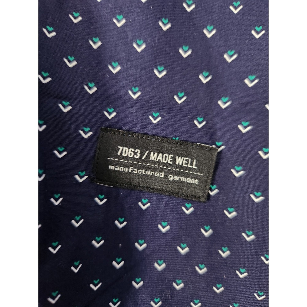 7 Diamonds Shirt Men L Navy Blue Short Sleeve Button Up All Over Print Made Well - Picture 6 of 11